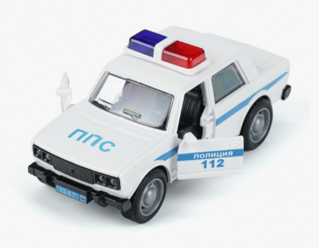 Машина пластик Lada 2106 13,5 см, инерц, двери, Полиция белый