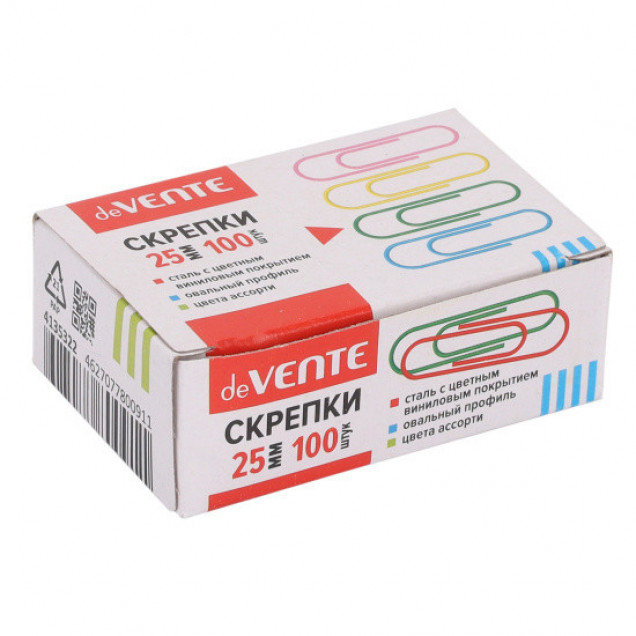 Скрепки 25мм 100шт deVENTE цветные, овальные 4135322