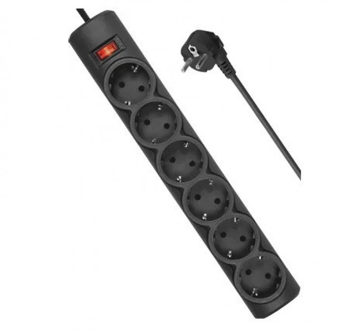 DEFENDER DFS151, 6 розеток, ПВС 3*1,0 мм2, мощность 2200 Вт, ток 10А, черный, 1.8 м