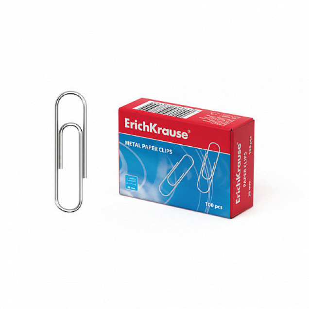 Скрепки металлические оцинкованные ErichKrause®, 28мм (коробка 100 шт.) 7855