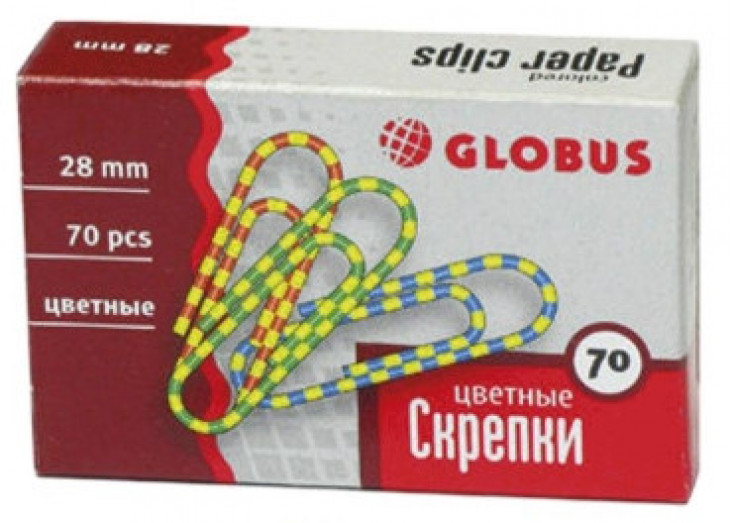 Скрепки GLOBUS "Зебра" цветные 28 мм 100 шт.