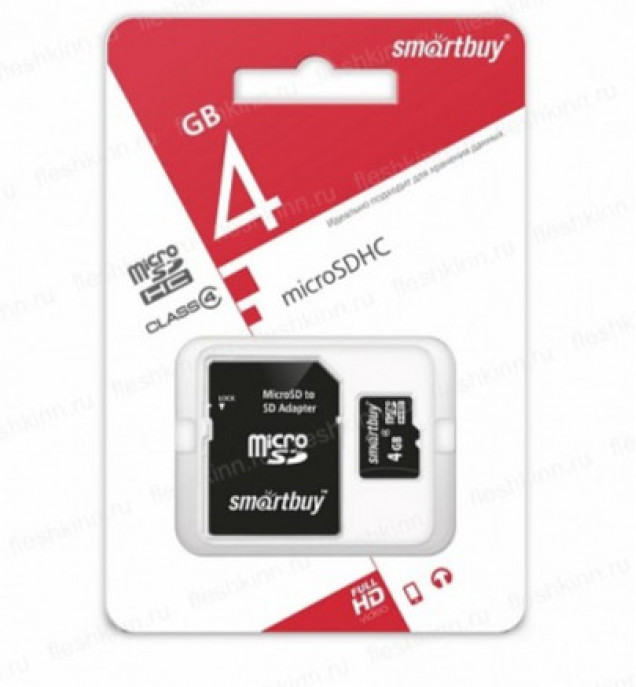 Карта памяти SDHC micro SMART BAY 4 GB Class 4 (с адаптером SD)