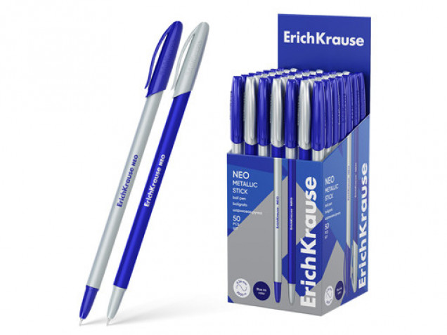 Ручка шариковая ErichKrause Neo® Stick Metallic 0.7, 2 км, Super Glide Technology, цвет чернил синий