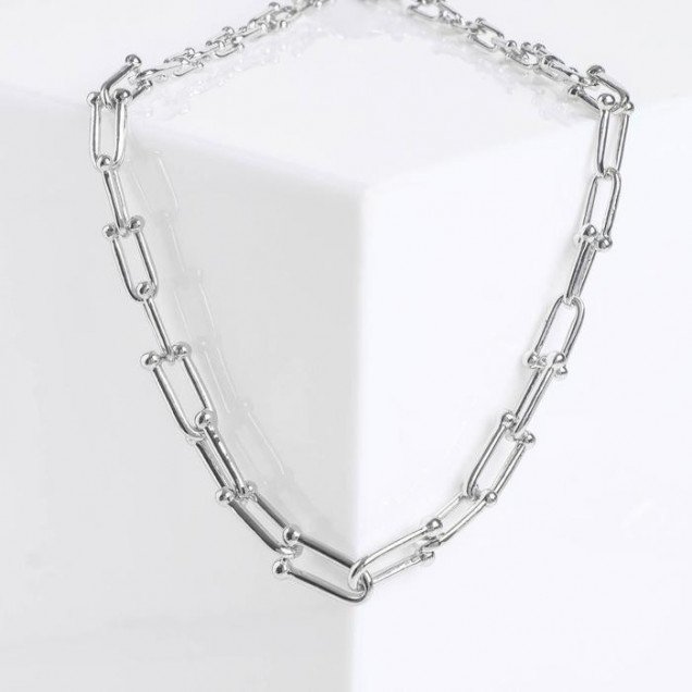 Колье «Цепь» не стандарт, цвет глянцевое серебро, L=45 см  5220805