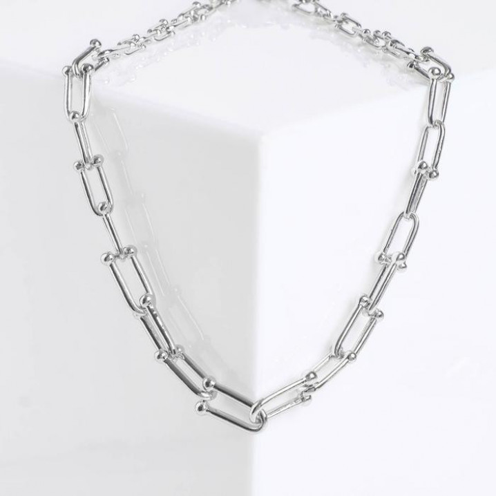 Колье «Цепь» не стандарт, цвет глянцевое серебро, L=45 см  5220805