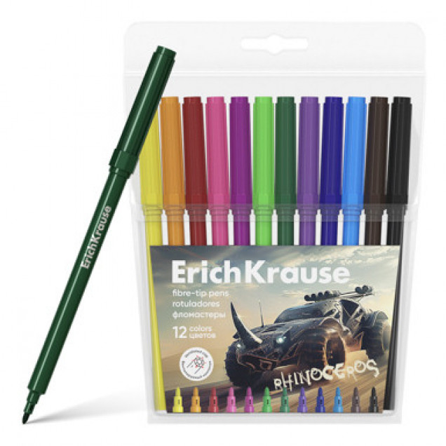 Фломастеры ErichKrause Road Beast, 12цв. (в футляре с европодвесом 12 шт) 62989