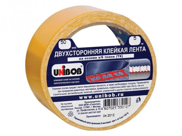 Лента 2-х сторон. клейкая 50мм*5м, UNIBOB полипропилен арт.4124  01482