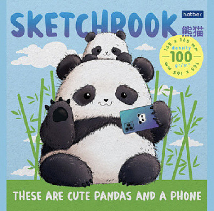 "Premium" Блокнот SketchBook 40л А5ф 165х165мм без лин 100г/м2 на скоб Обл.мел.карт мат. Плюш.панды
