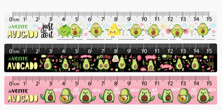 Линейка пластик 16см "Avocado" ассорти, с цветным стикером (deVENTE)
