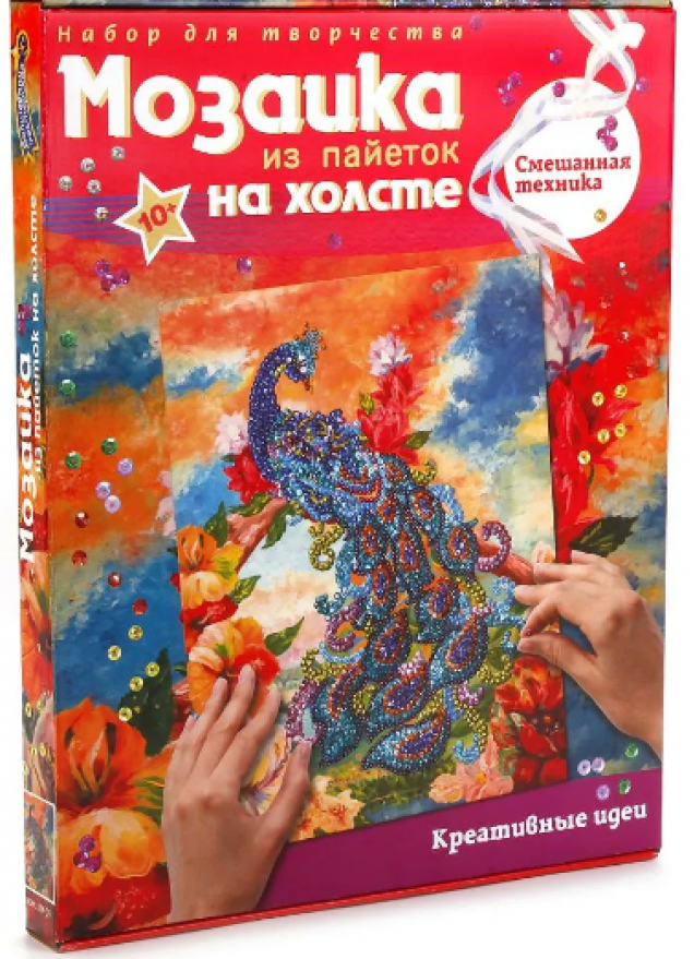 Мозаика из пайеток на холсте "Павлин"