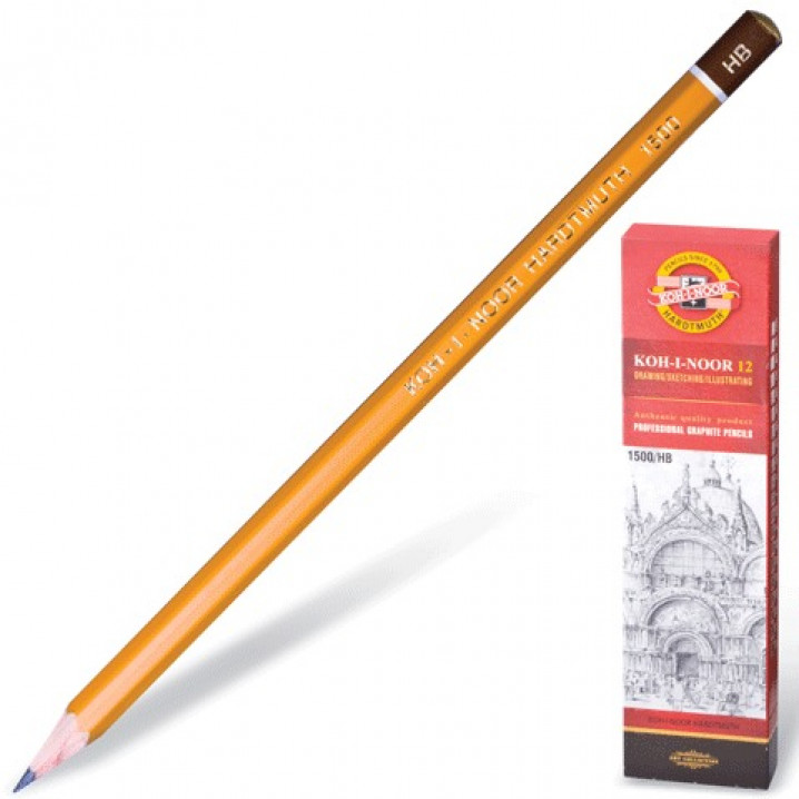 Карандаш чернографитный KOH-I-NOOR 1500 НВ без ластика, заточенный