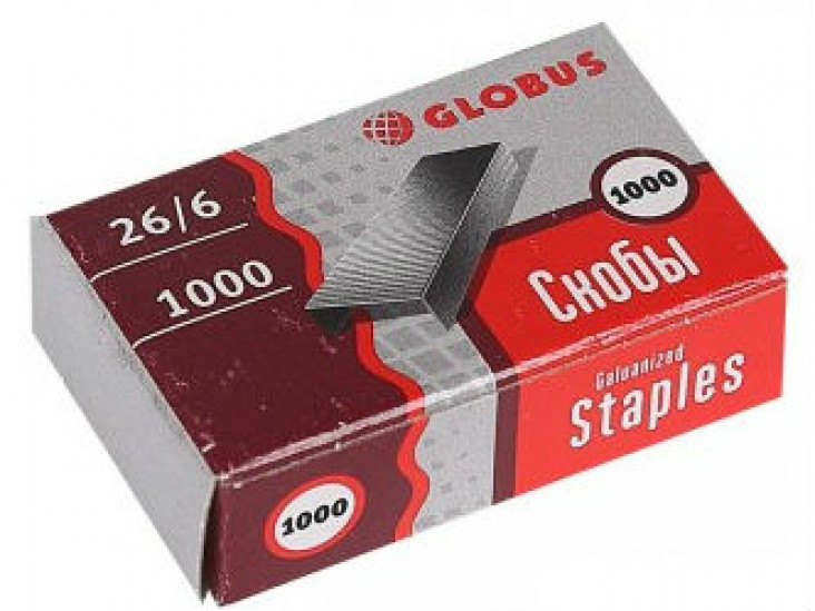 Скобы для степлера GLOBUS №26/6 оцинкованные 1000 шт.