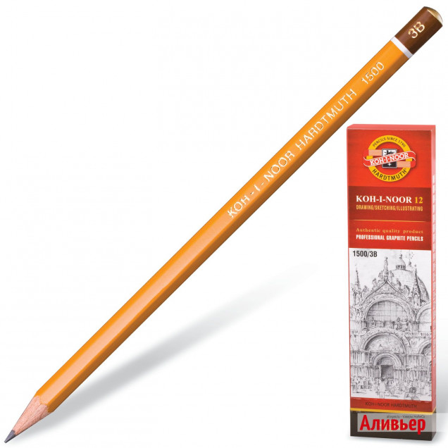 Карандаш чернографитный KOH-I-NOOR 1500 4В без ластика, заточенный