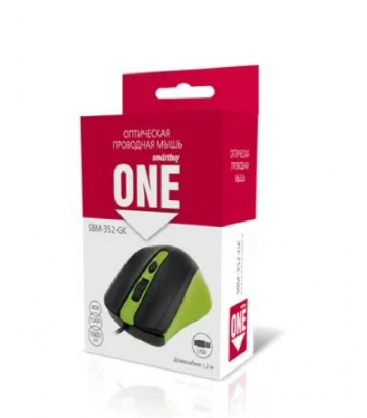 Мышь проводная Smartbuy ONE 352 зелено-черная (SBM-352-GK) / 100