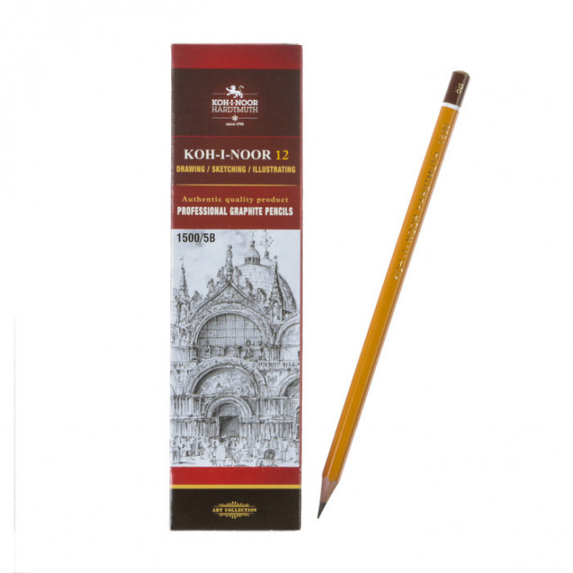Карандаш чернографитный KOH-I-NOOR 1500 5В без ластика, заточенный