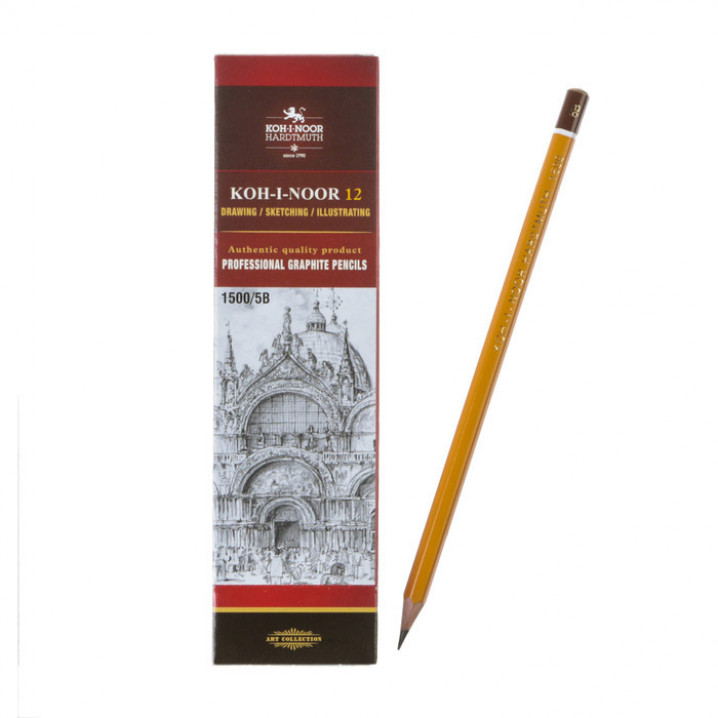 Карандаш чернографитный KOH-I-NOOR 1500 5В без ластика, заточенный