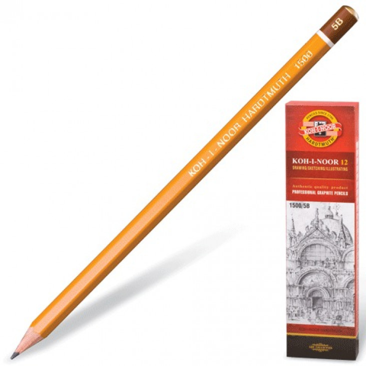 Карандаш чернографитный KOH-I-NOOR 1500 5В без ластика, заточенный