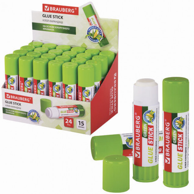 Клей-карандаш на натуральной основе Green, 15 г. (10702070/010922/3285317,Китай )