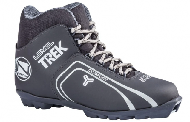 Ботинки лыжные NNN 46р TREK Level для беговых лыж, черный, лого серый