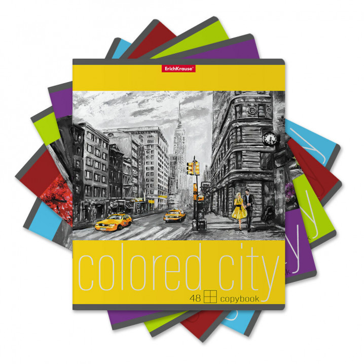 Тетрадь ERICH KRAUSE "Colored City" А5+ 48 л., клет., на скобе