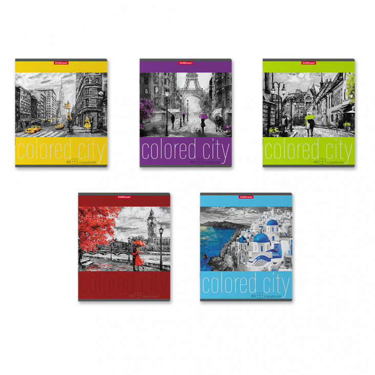 Тетрадь ERICH KRAUSE "Colored City" А5+ 48 л., клет., на скобе
