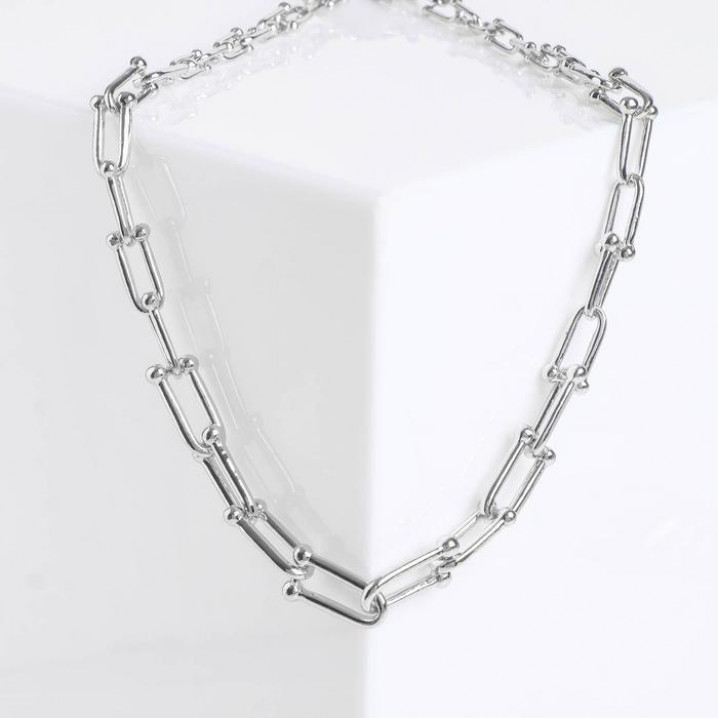 Колье «Цепь» не стандарт, цвет глянцевое серебро, L=45 см  5220805