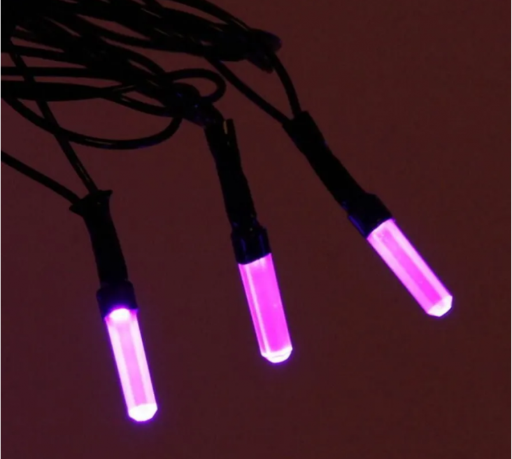 Гирлянда эл.для дома Кристаллы 9,5м 100л LED черн.пров.,8 реж.Фиолетов.(можно соед.) IP-40 725-0554