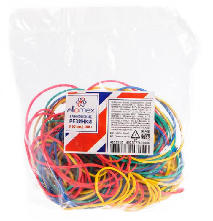 Резинка банковская 100г d60мм ассорти ATTOMEX 4152310
