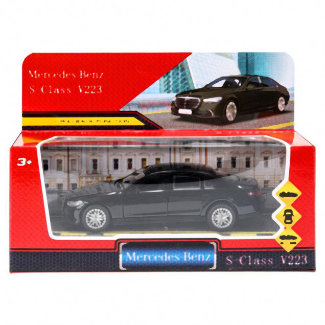 Машина металл Mercedes-Benz S-Class V223 13 см, (двери, багаж, черный) инерц., в коробке (10228020/300724/5094111/1, Китай )