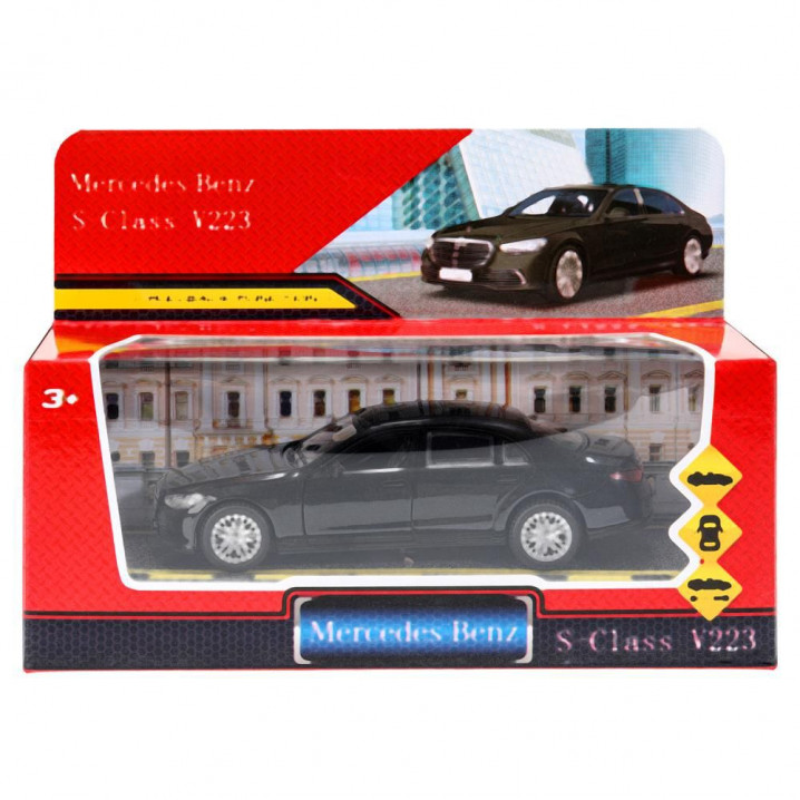 Машина металл Mercedes-Benz S-Class V223 13 см, (двери, багаж, черный) инерц., в коробке (10228020/300724/5094111/1, Китай )