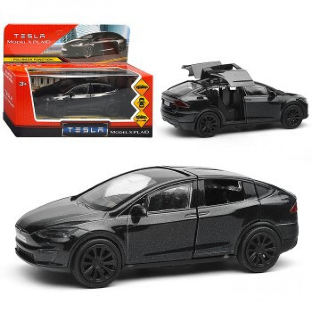 Машина металл Tesla Model X Plaid 12 см, двери, черн, в коробке (10228020/291124/5148920/4,Китай )