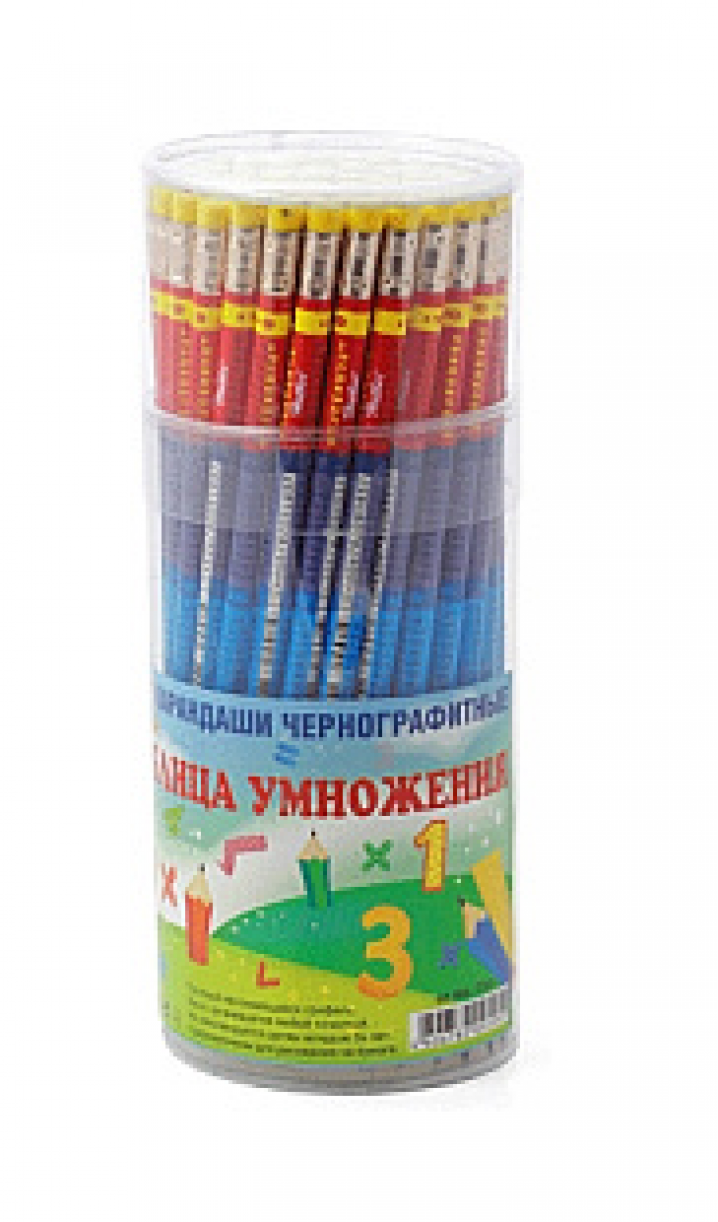 Карандаш чернографитный Hatber с таблицей умножения с ластиком 72 шт пласт. туба, заточ. 023319