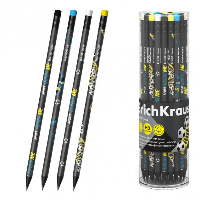 Пластиковый чернографитный круглый карандаш с ластиком ErichKrause® Sport DNA HB 60708