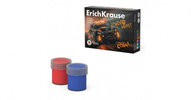 Гуашь ErichKrause Road Beast 12 цветов по 20 мл (в коробке 12 шт)