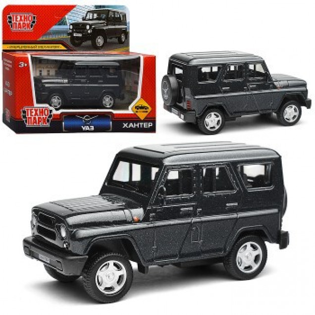 Машина металл UAZ Хантер 10,5 см. (темно-серый) инерция, в коробке
