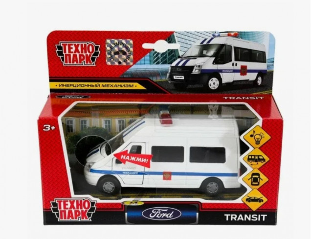 Машина металл свет-звук Ford Transit 13 см, (двери, багаж.) инерц.,
