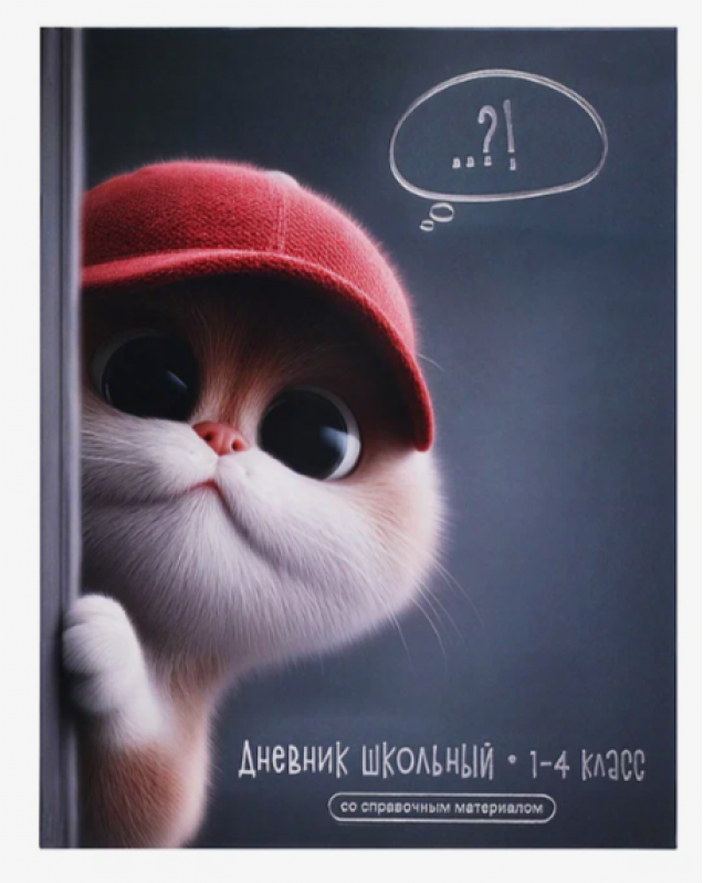 Дневник 1-4 кл. "Кот в кепке" твёрдый переплёт 7БЦ, А5+, 48 л., тиснение цветной фольгой
