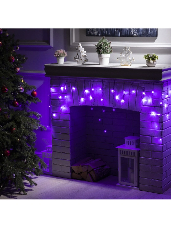 Гирлянда «Бахрома» 3×0.5 м, IP20, тёмная нить, 80 LED, свечение фиолетовое, 8 режимов, 220 В