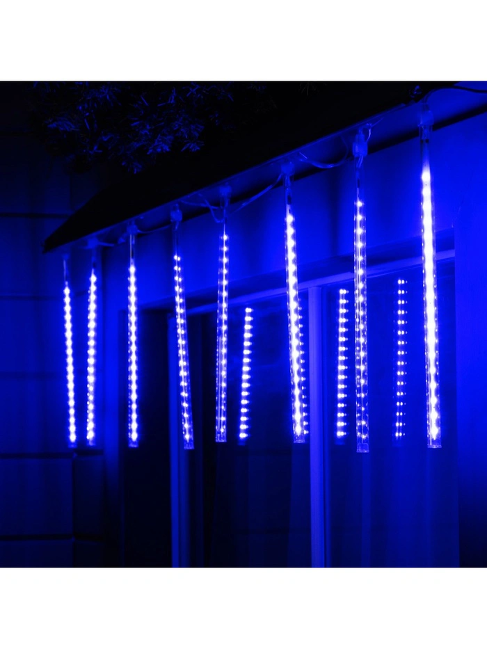 Гирлянда «Сосульки» 2.5×0.3 м, IP65, прозрачная нить, 192 LED, свечение синее с эффектом стекания, 12 В